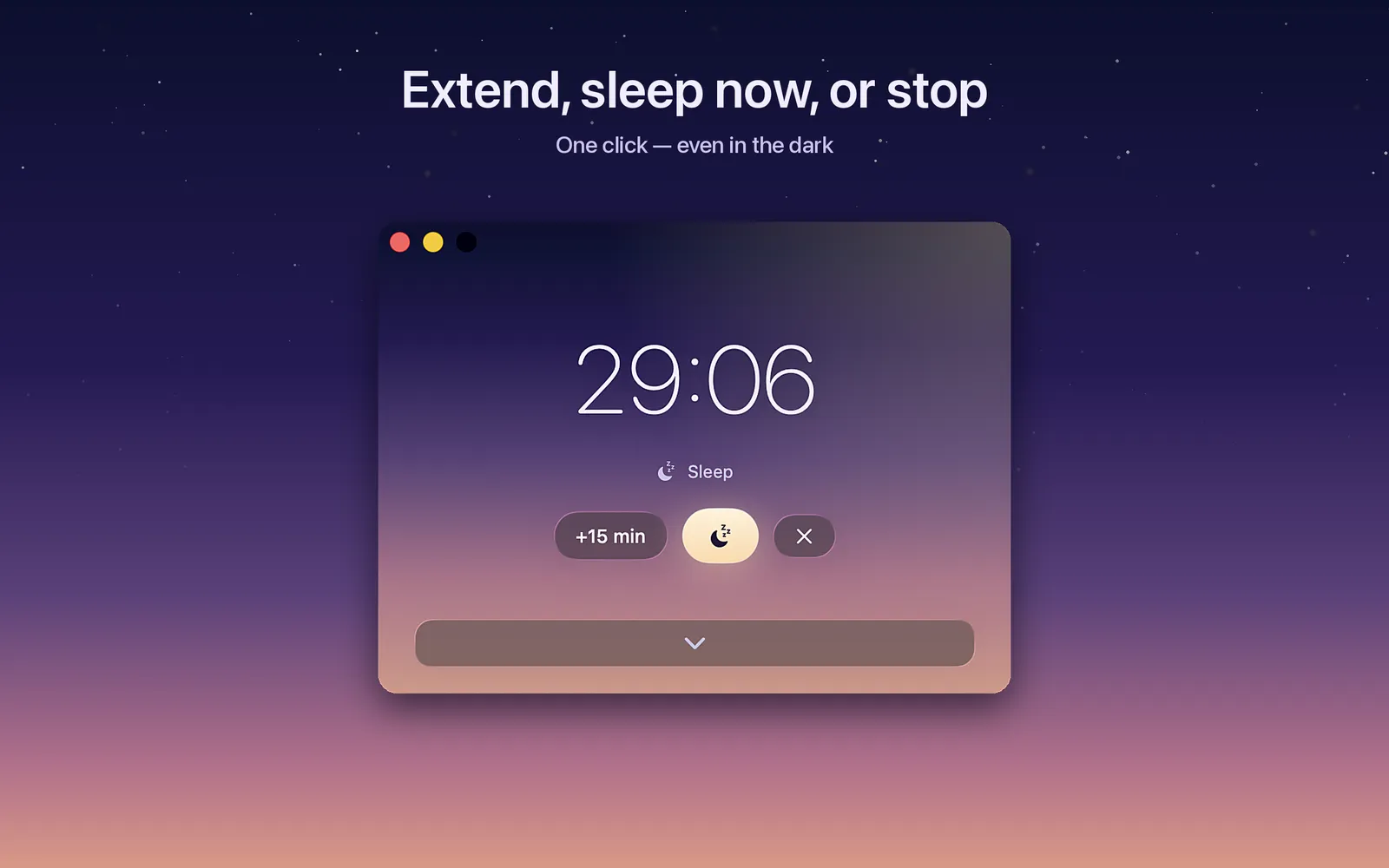 Sleep Timer window with a running countdown and the remaining time in the menu bar